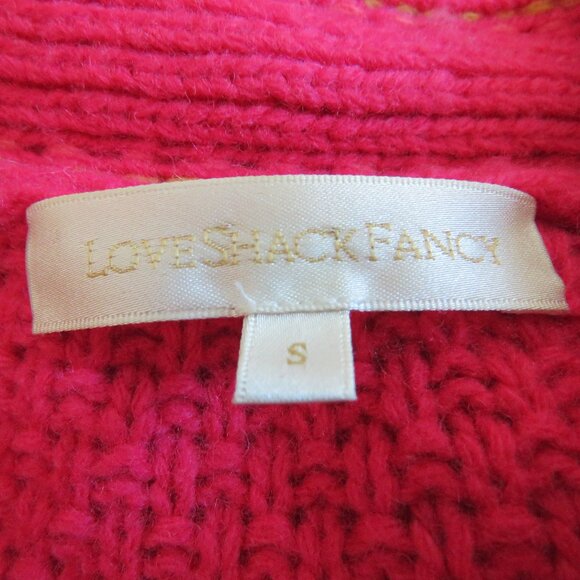 LOVESHACKFANCY Brighton Wool Blend Floral Knit Pink Cloak Cottagecore Coquette - Picture 16 of 16